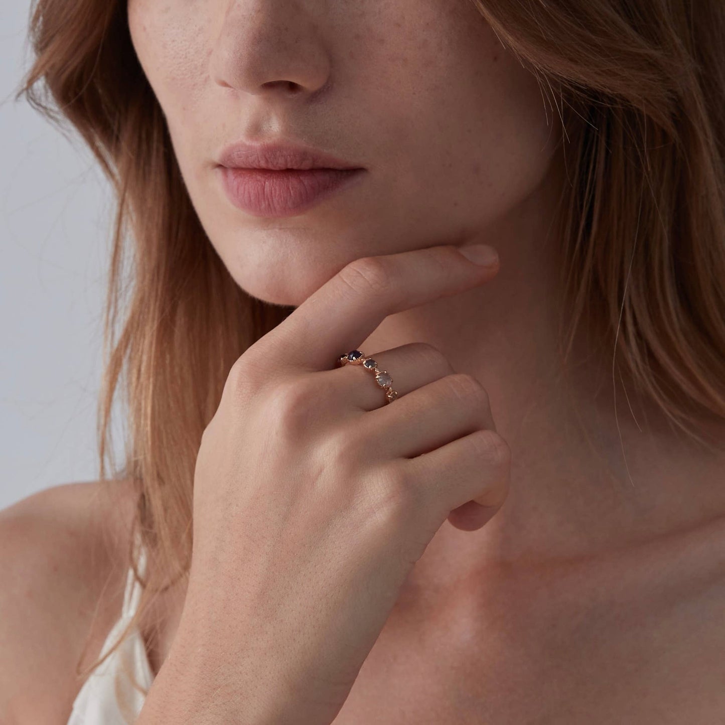 Multi-Stone Natural Crystal Band Ring in 925 Sterling Silver