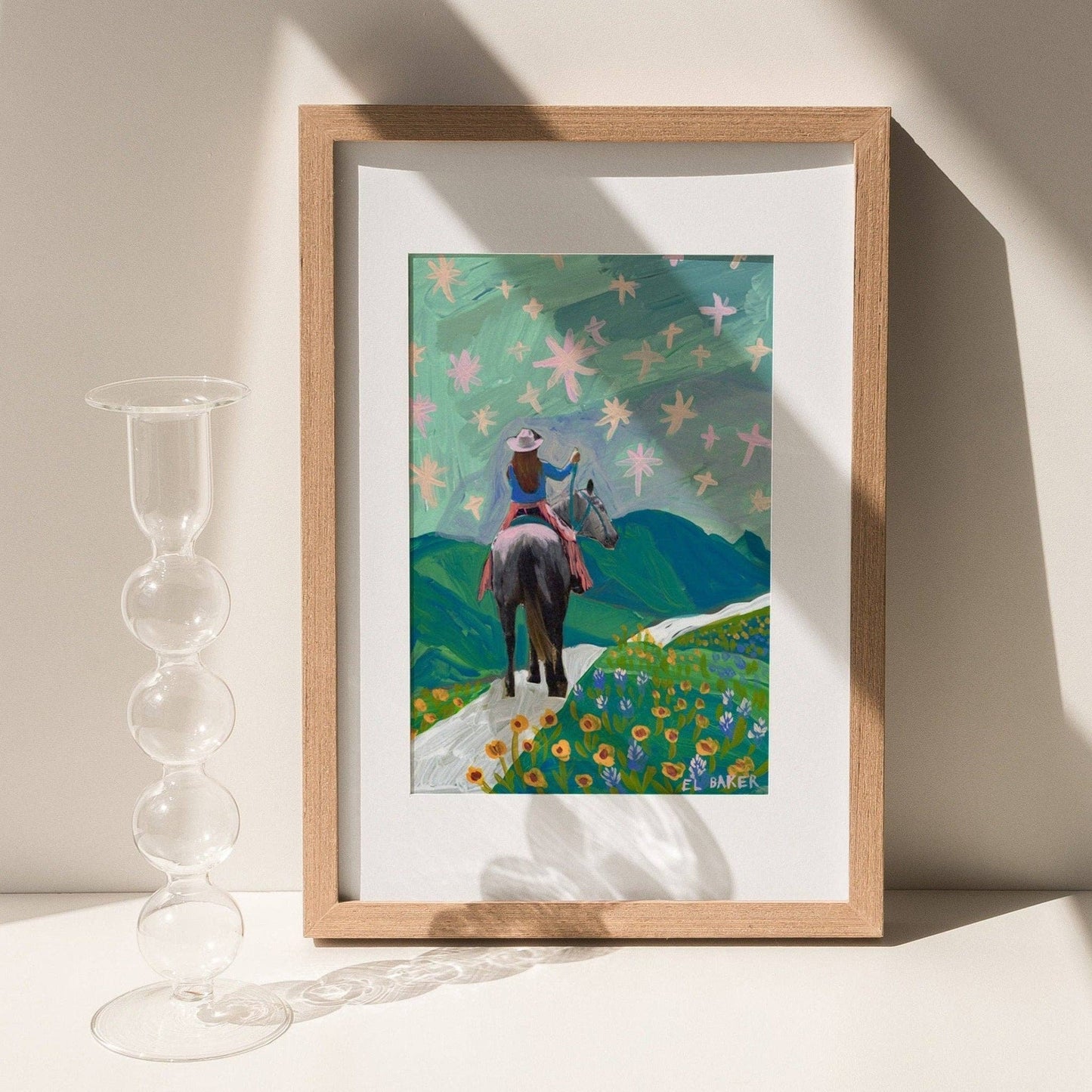 Texas Wildflowers Cowgirl Art Print