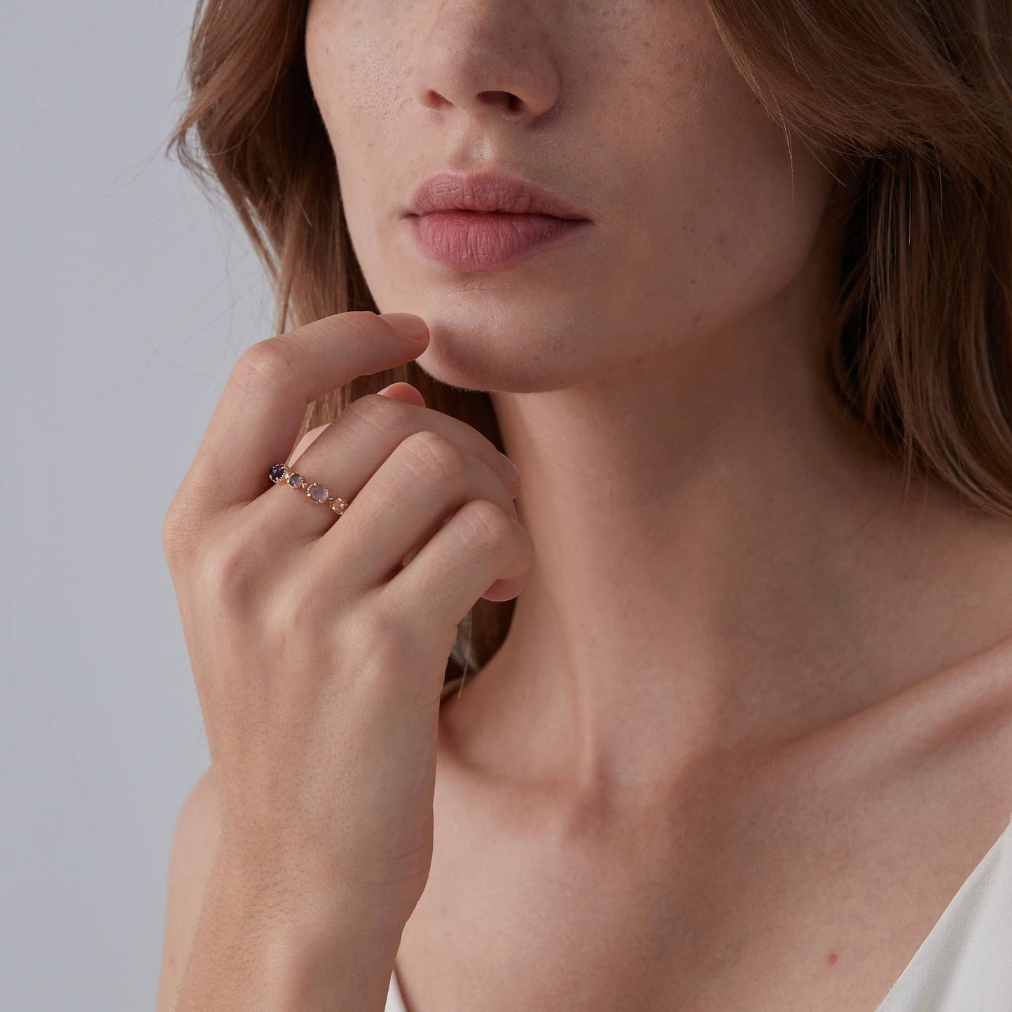 Multi-Stone Natural Crystal Band Ring in 925 Sterling Silver