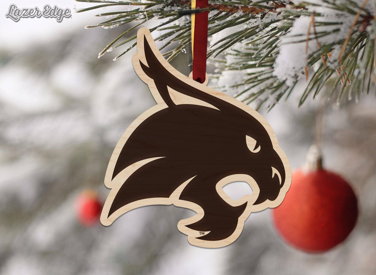 Texas State University Bobcats Ornament – Crafted from Cherry and Maple Wood – Texas State Bobcats