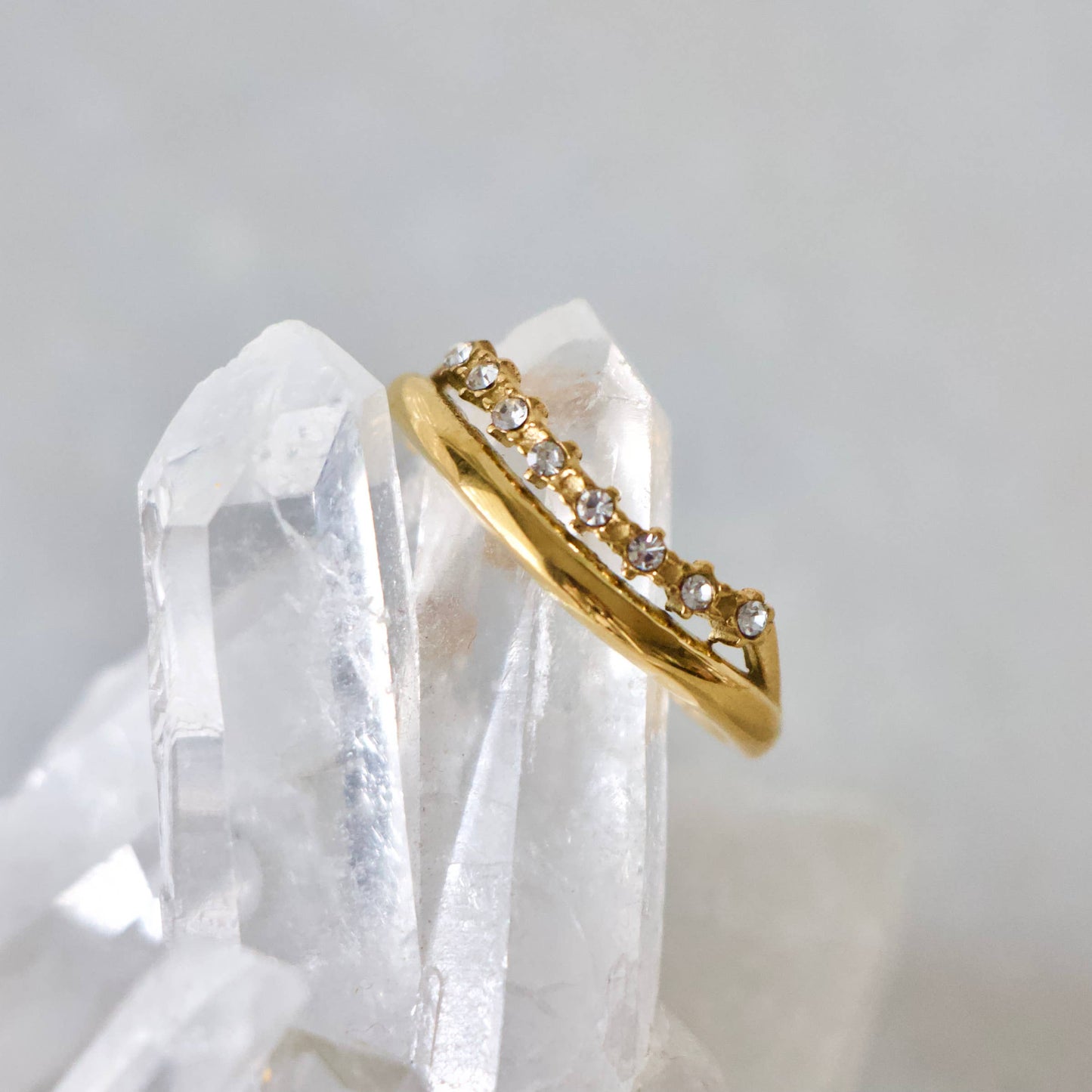 Crystal Stacked Wave Ring - Tarnish Free