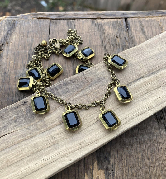 Jet Black Emerald Jewel Choker Necklace