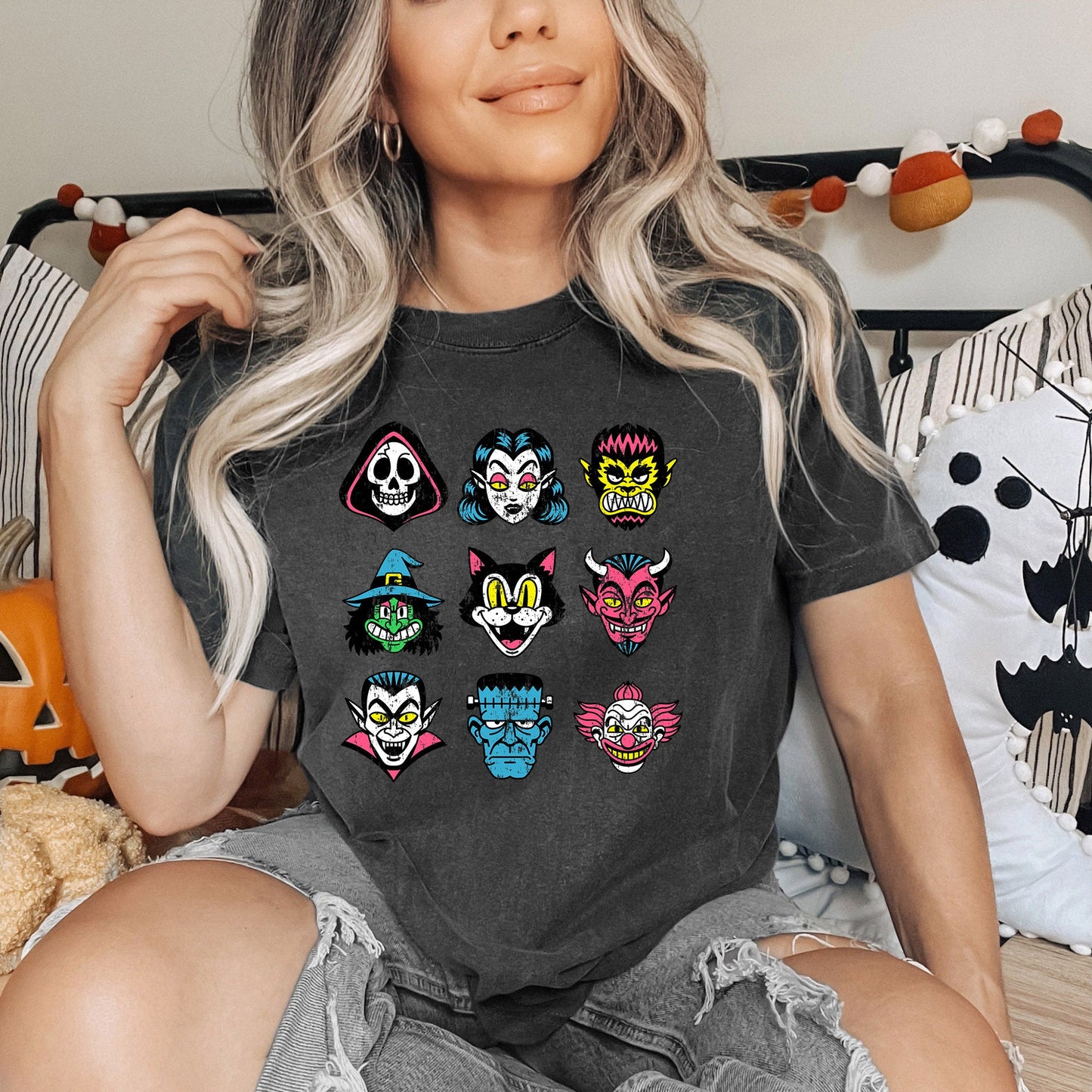 Halloween Retro Characters Graphic Tee