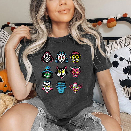 Halloween Retro Characters Graphic Tee