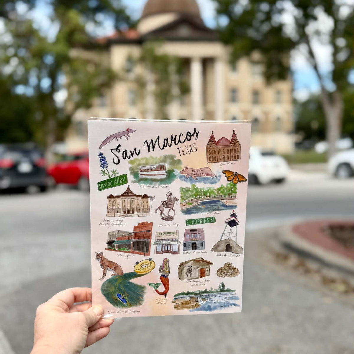 San Marcos Landmarks Art Print 8x10